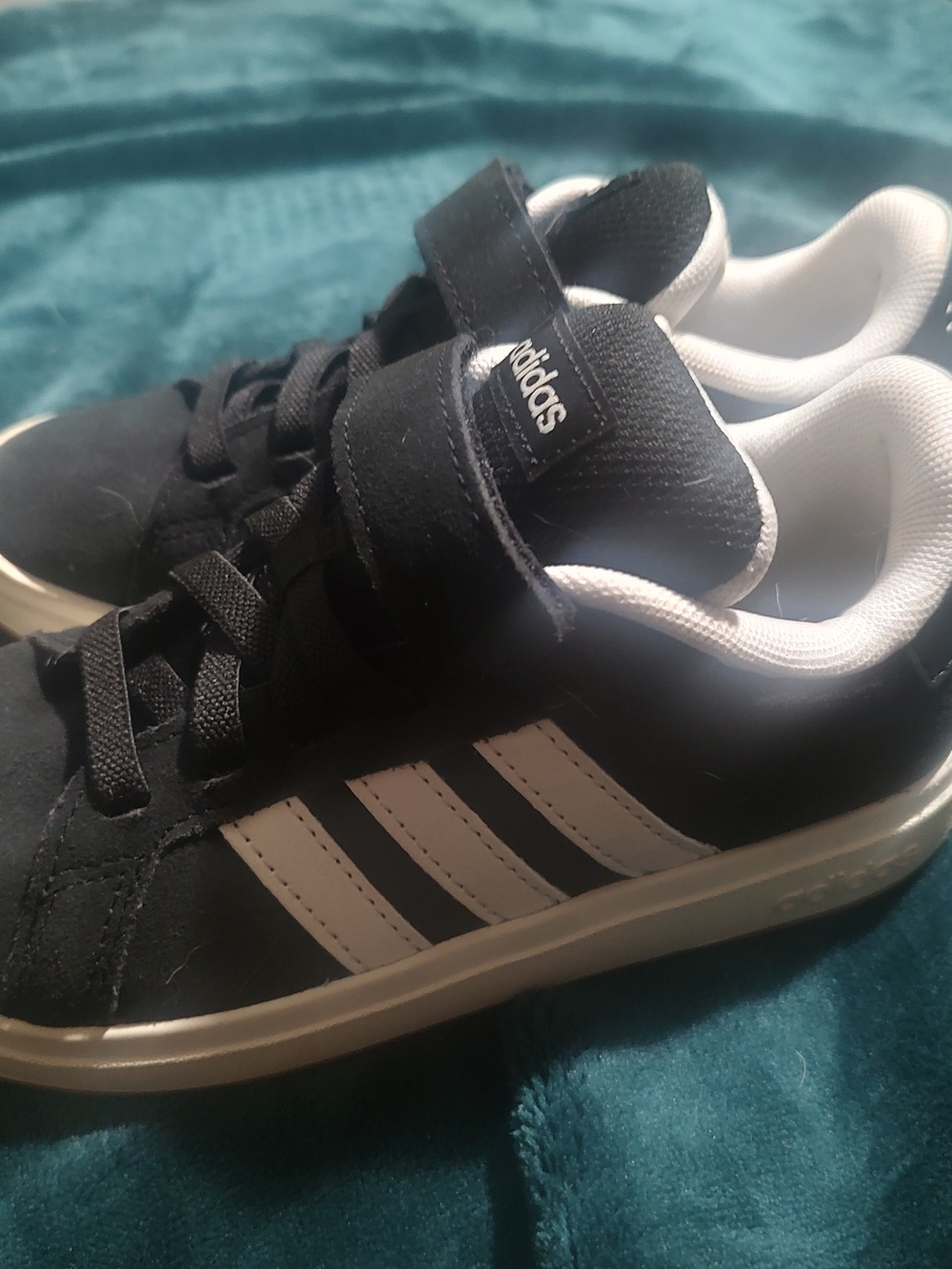 adidas Kids Black and White Low-Top Sneakers with Velcro Strap